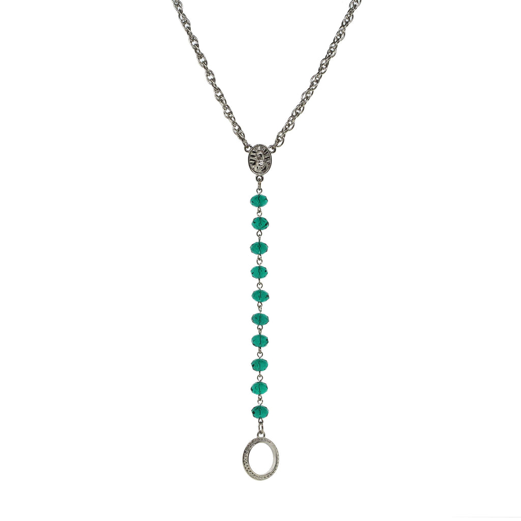 Silver Tone Mary Medallion Necklace/Eyeglass Holder 16  Adj. Light Green