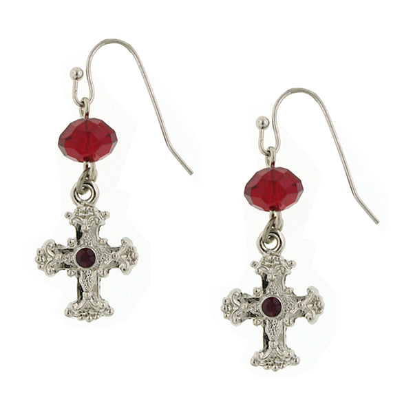 symbols of faith silver tone black crystal cross drop earrings set