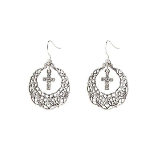 Symbols Of Faith Hoop Crystal Cross Drop Earrings| Catholic