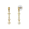 Symbols Of Faith Cross Drop White Faux Pearl Dangle Earrings