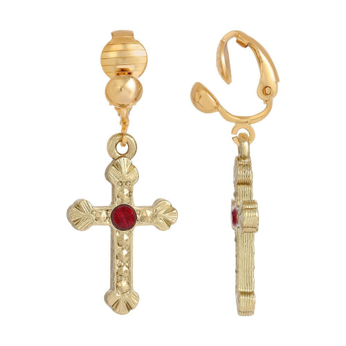 Symbols Of Faith European Crystal Cross Clip On Earrings| Catholic