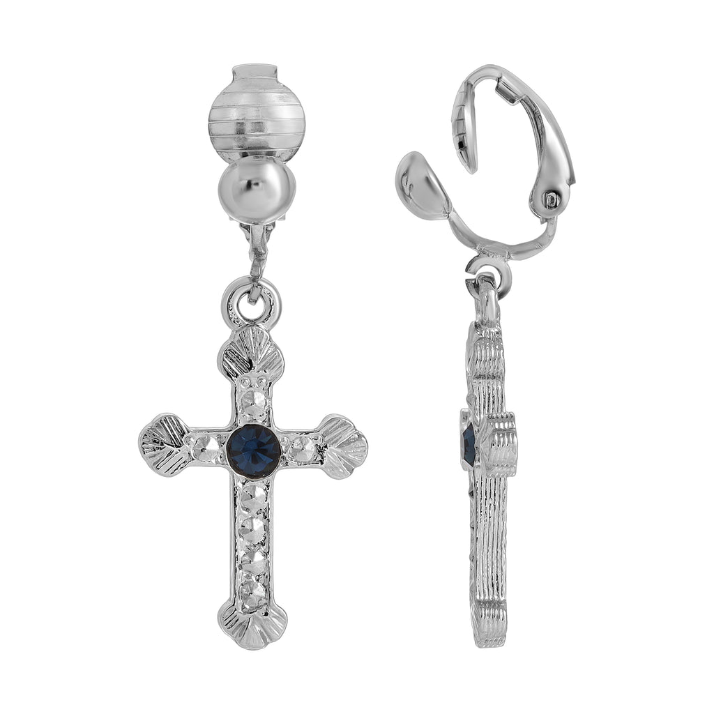 1928 jewelry european crystal cross clip on earrings