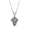 Symbols Of Faith INRI Crucifix Aqua Blue Crystal Pendant Necklace 16