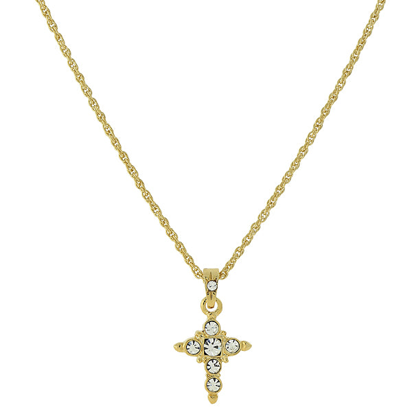 14K Gold Dipped Crystal Cross Pendant Necklace 16   19 Inch Adjustable