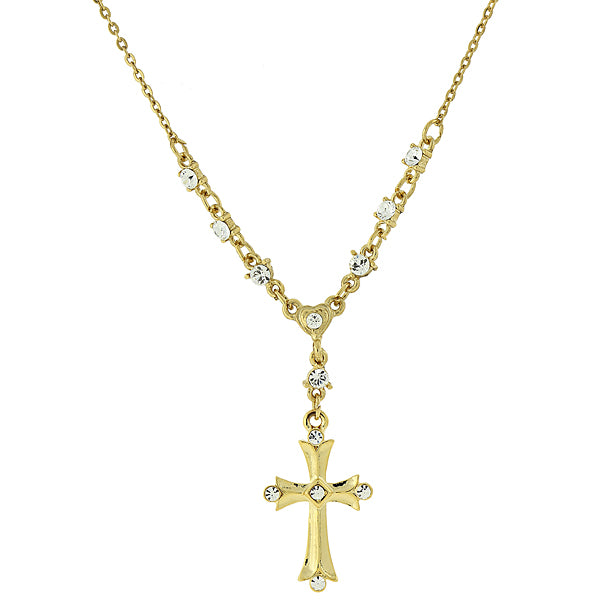 14K Gold Dipped Crystal Cross Y Necklace 16   19 Inch Adjustable