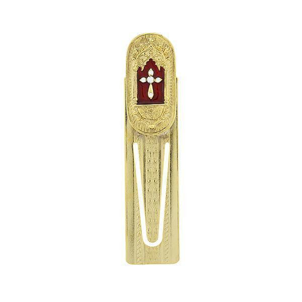14K Gold Dipped Red Enamel With Crystal Accent Cross Bookmark