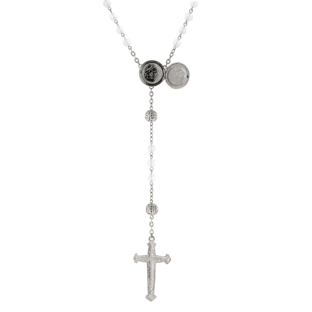 Beaded Crucifix With Mary Locket Necklace Rosary