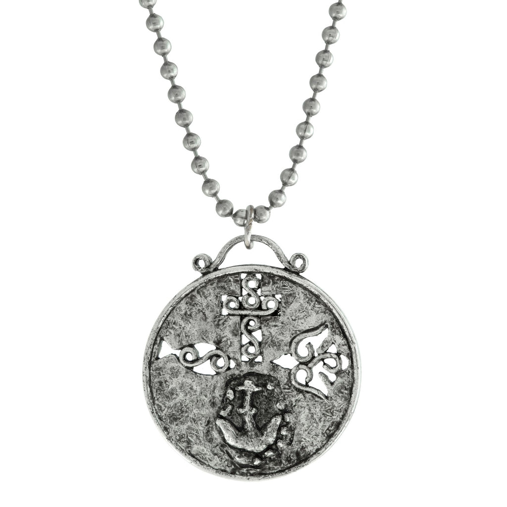 Cross Dove Fish And Anchor Round Pewter Medallion 22 Inch