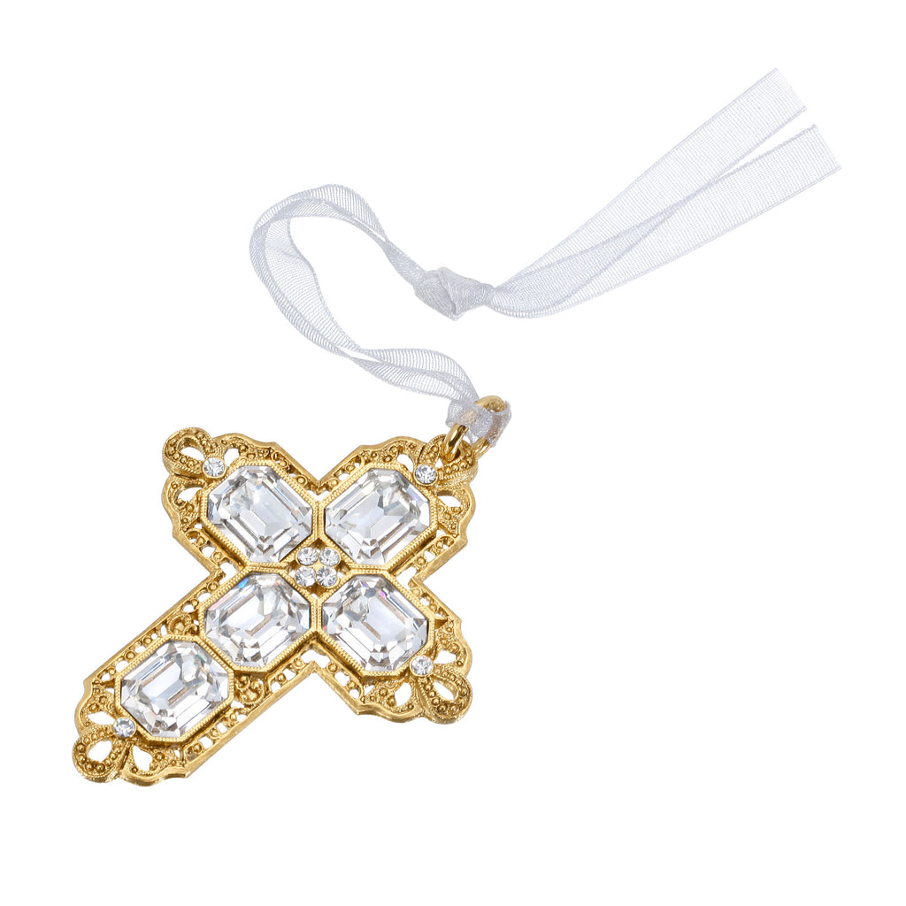 Crystal Clear Austrian Cross With Ribbon Ornament