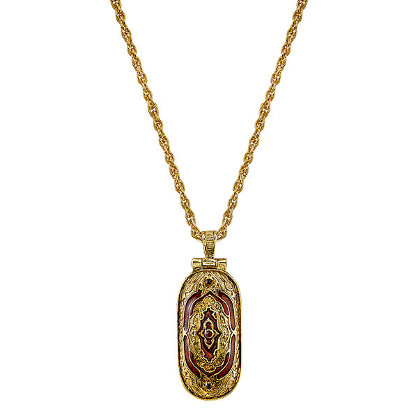 14K Gold Dipped Red Enamel Swing Open Pendant Enclosed Crucifix Necklace 30 In
