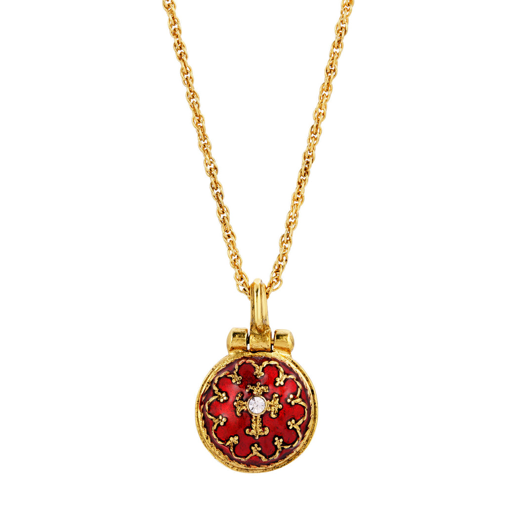 14K Gold-Dipped Red Enamel Enclosed Virgin Mary Lift Up Pendant Necklace