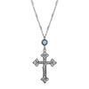 Symbols Of Faith Antiqued Pewter Crucifix Blue Channel Pendant Necklace 18