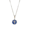 Symbols Of Faith Sunburst Blue Enamel Crystal Cross Pendant Necklace 16