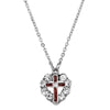 Symbols Of Faith Pewter Blue Enamel Cross Crystal Heart Pendant Necklace 16