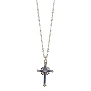Pewter Red Hand Enamel Cross With Crystals Necklace