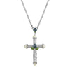 Symbols Of Faith Blue Rose Enamel Cross Faux Pearl Pendant Necklace 30