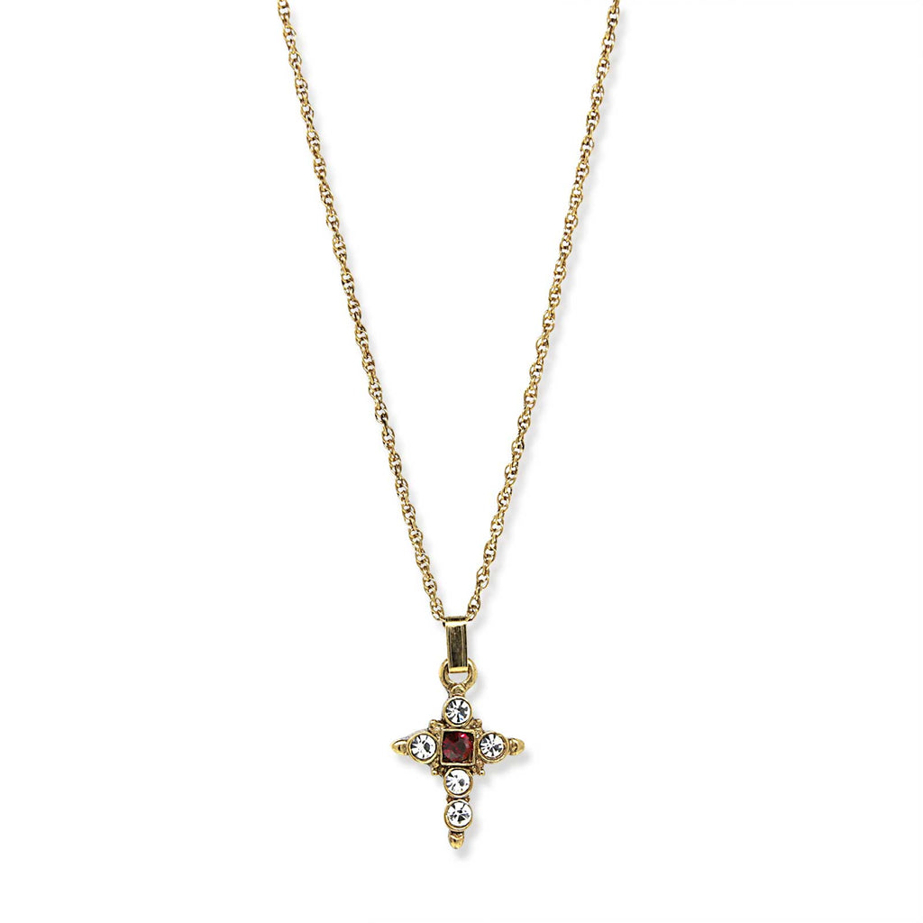 14K Gold Dipped Dark Red And Crystal Cross Pendant Necklace 16   19 Inch Adjustable