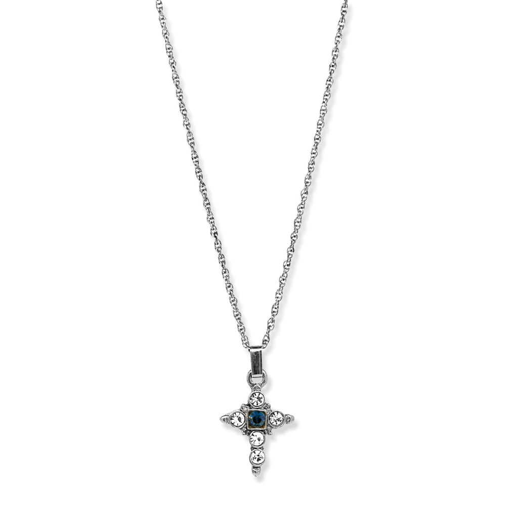 Blue Crystal Cross Pendant Necklace