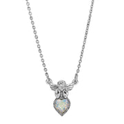 Silver Tone Angel Crystal AB Heart Necklace 16 - 22 Inch Adjustable