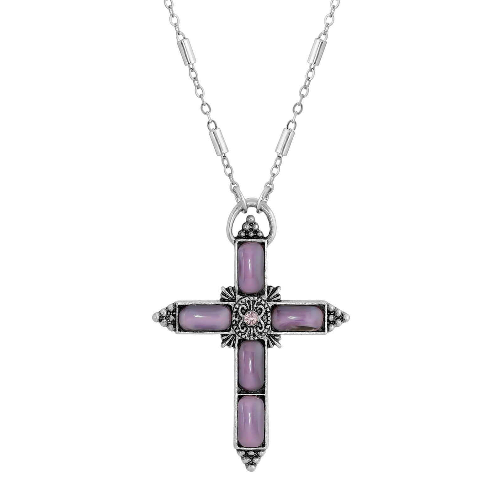 Crystal Baguette Crucifix Necklace - Sterling Silver Pendant on 18