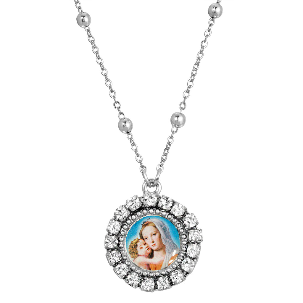  Silver Tone Round Mother and Child Necklace 16   19 Inch Adjustable