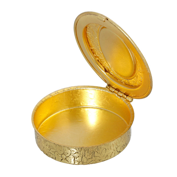 Inside 14K Gold Dipped Round Blue Mary and Child Pill Box
