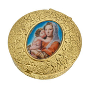 14K Gold Dipped Round Blue Mary and Child Pill Box