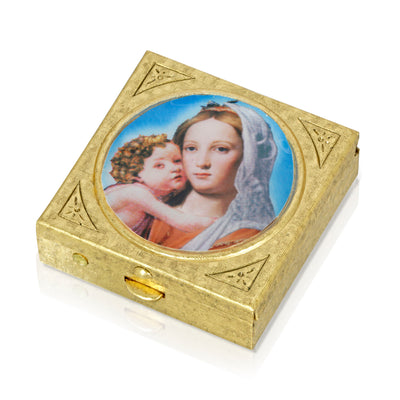 14K Gold Dipped Square Mother and Child Pillbox