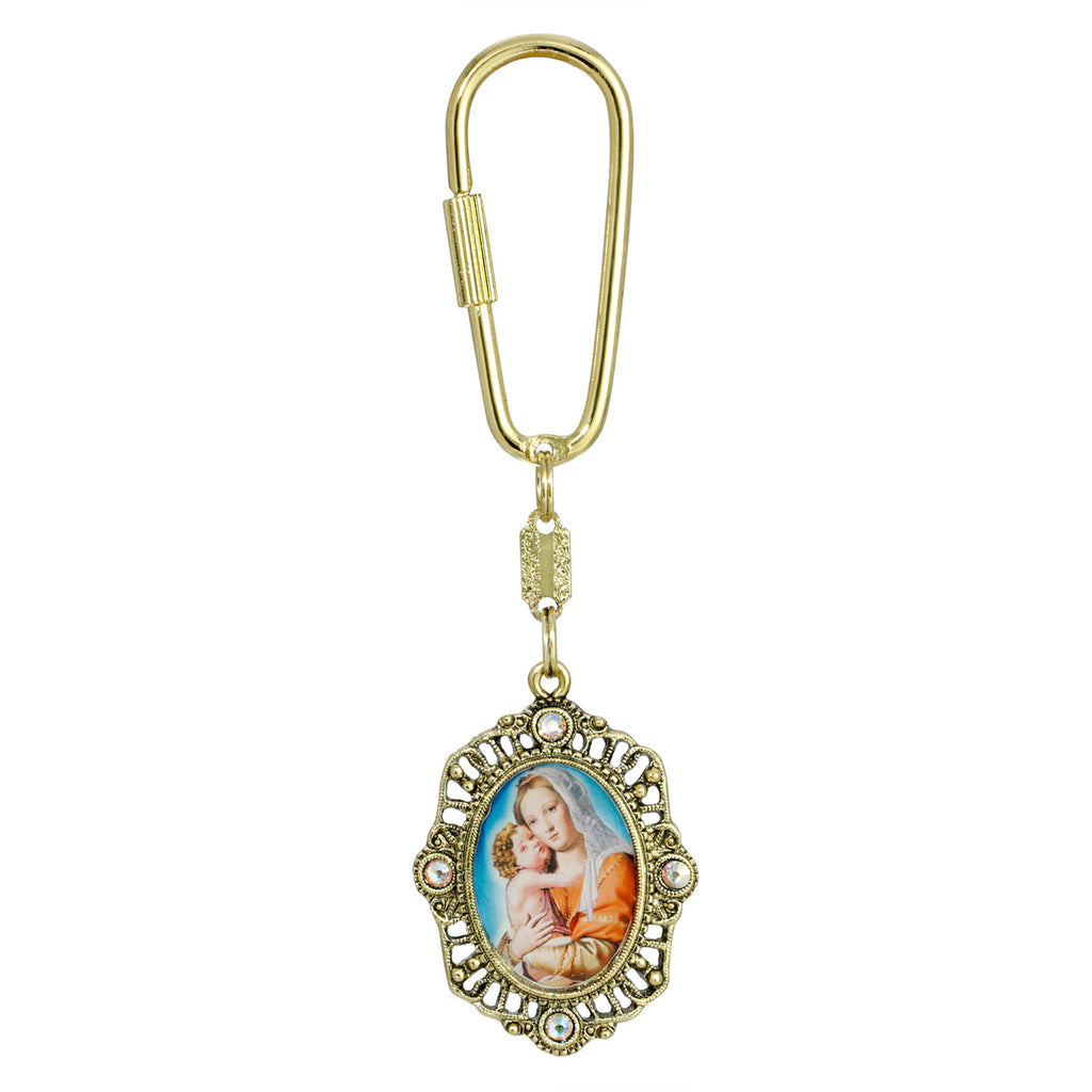 14K Gold Dipped Mother and Child Oval Key Fob