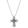 Symbols Of Faith Antiqued Hammered Metal Cross With Oval Gemstone Pendant Necklace 22