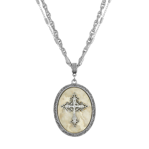 Multi Chain Oval Cross Pendant Necklace 18 -21 Inch Adjustable