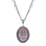 Purple Multi Chain Oval Cross Pendant Necklace 18 - 21 Inch Adjustable