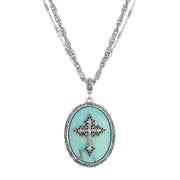 Turquoise Multi Chain Oval Cross Pendant Necklace 18 - 21 Inch Adjustable