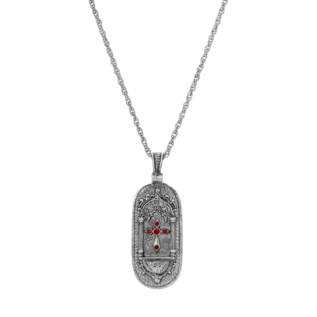 Holy Cross Siam Red Crystal Pendant Necklace 18"