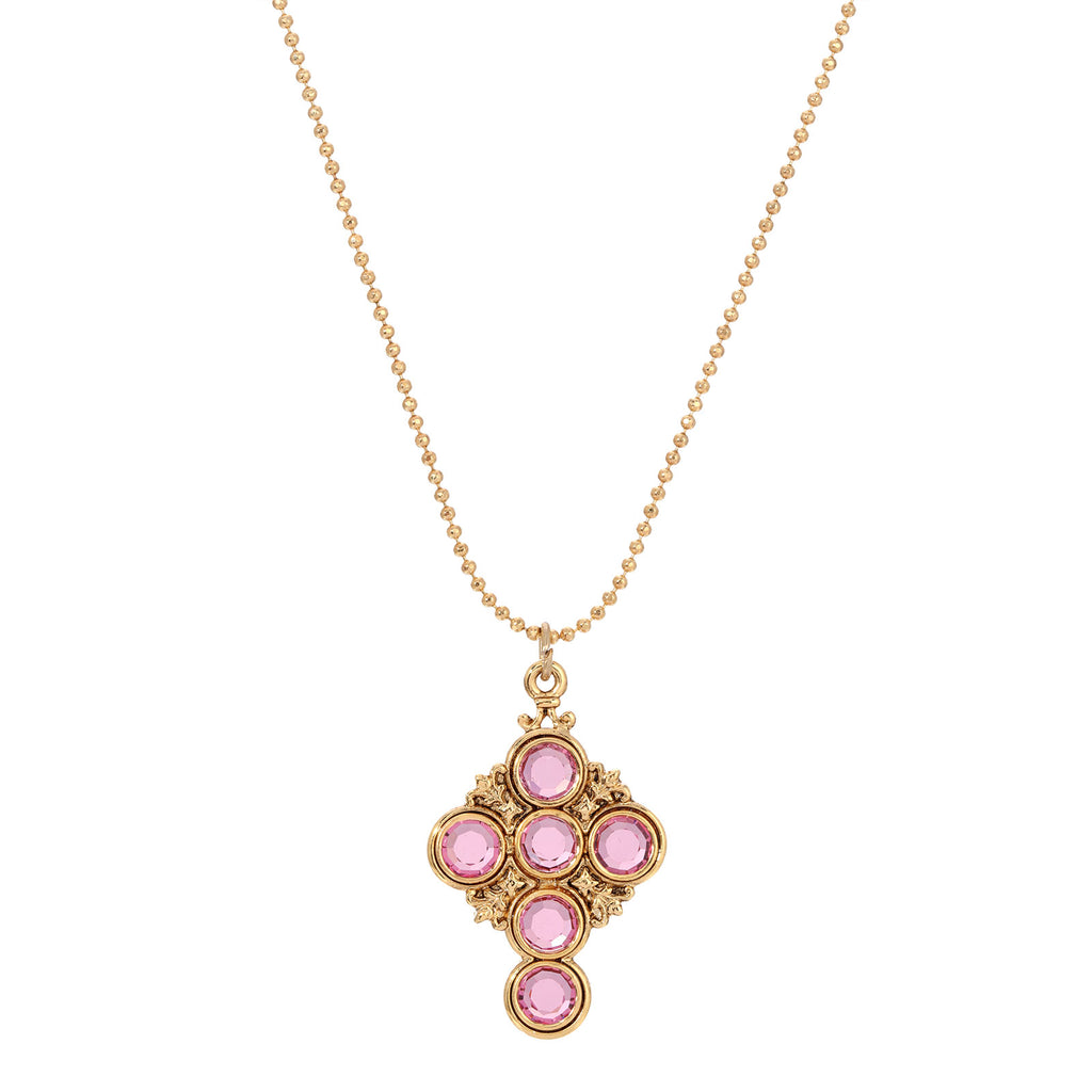 Pink Channel Cross Pendant Necklace 16 Inch