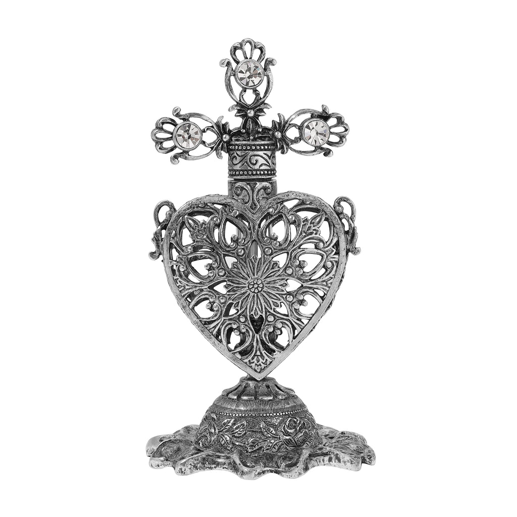 Floral Heart Crystal Cross Perfume Bottle & Stand