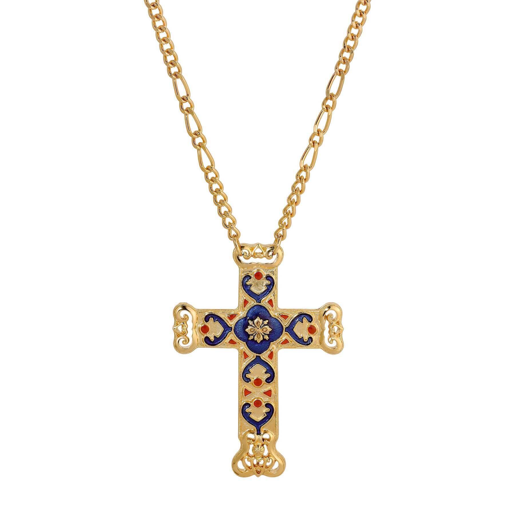 Symbols Of Faith Antigua Enamel Cross & Heart Pendant Necklace 28"L