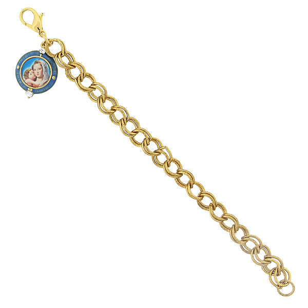 14K Gold Dipped Chain Link Bracelet With Mary And Child Charm