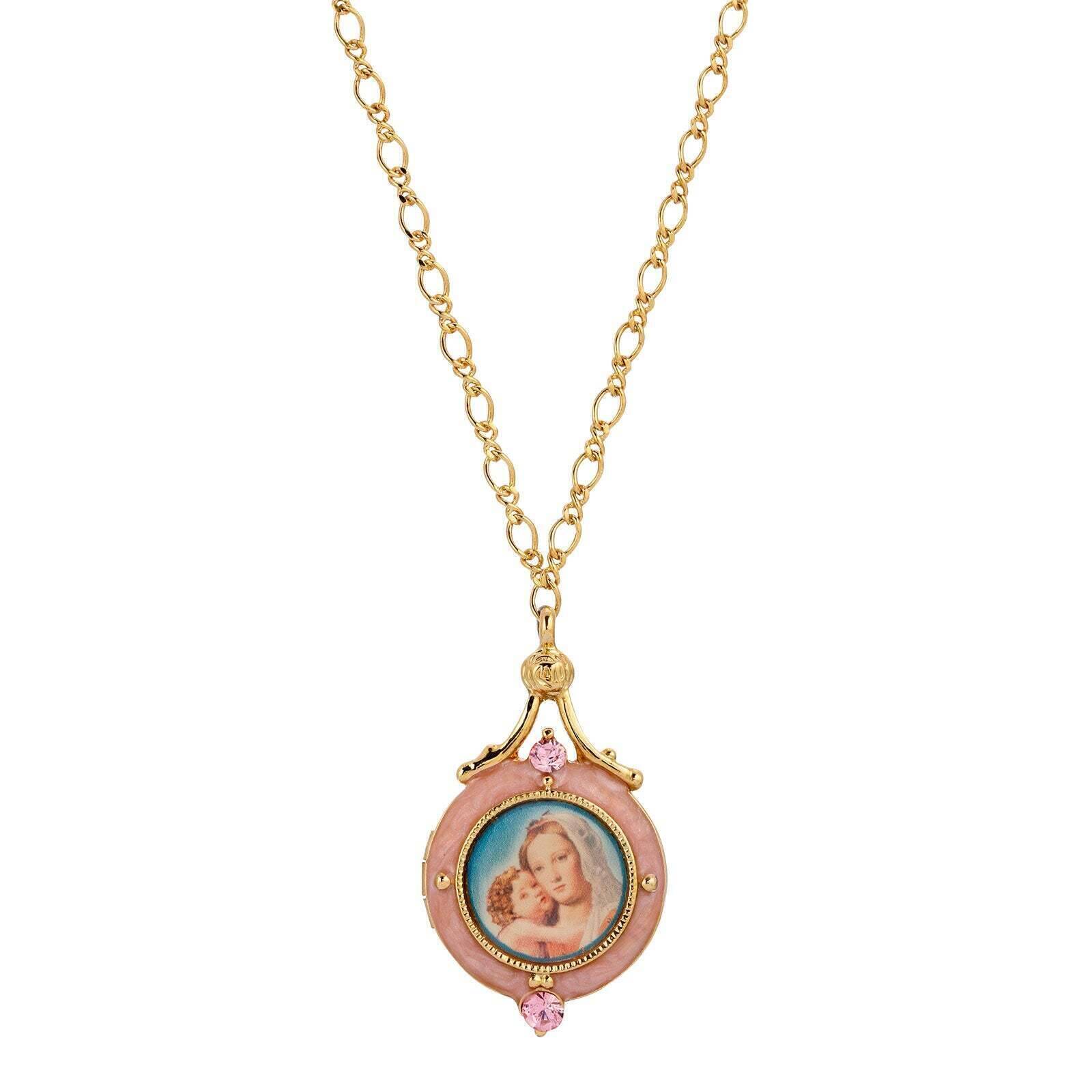 Symbols Of Faith Enamel Mary And Child Locket Necklace 18"