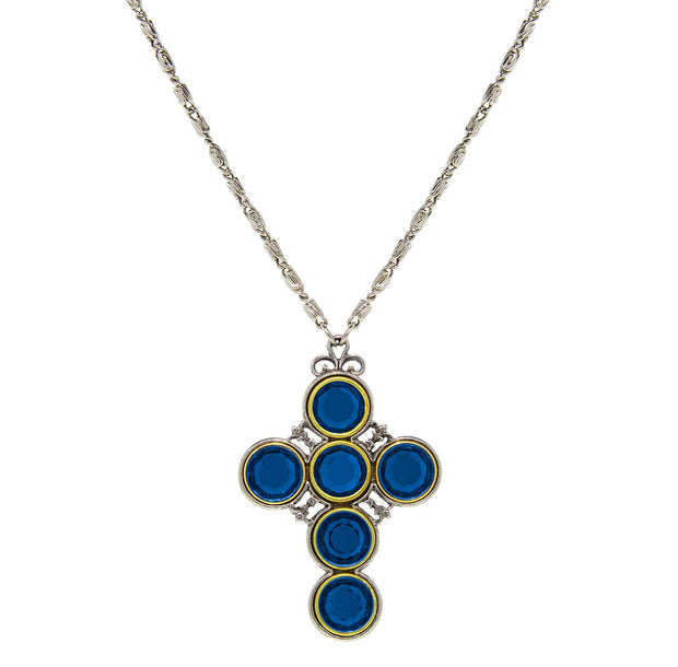 Pewter Color Crystal Cross Blue