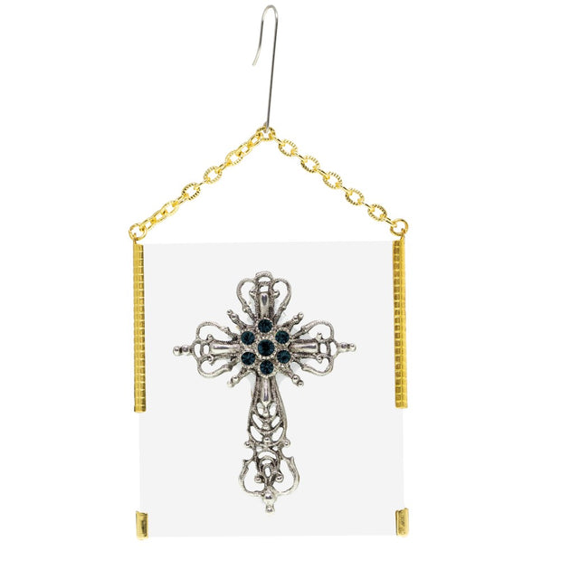 Cross Ornament With Blue Crystals