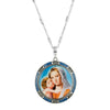 Symbols Of Faith Round Blue Enamel Madonna and Child Decal Pendant Necklace 30