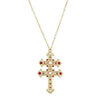 Symbols Of Faith Crystal and Faux Pearl Double Cross 30 Pendant Necklace