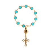 Symbols Of Faith Swarovski Element Blue Zircon Rosary Style Bracelet