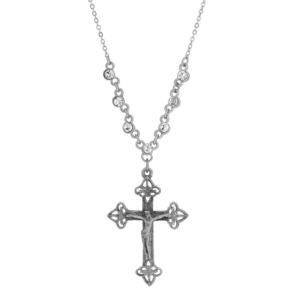 Crucifix Crystal Accent Necklace 16" + 3" Extender