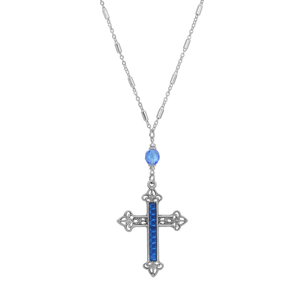 Symbols Of Faith Stick Stone Filigree Cross Pendant Necklace 28"