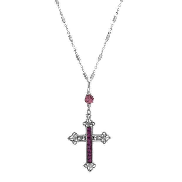 Stick Stone Filigree Cross Pendant Necklace 28"