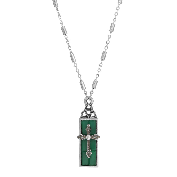 Symbols Of Faith Triquetra Glass Bar Cross Pendant Necklace 18"L