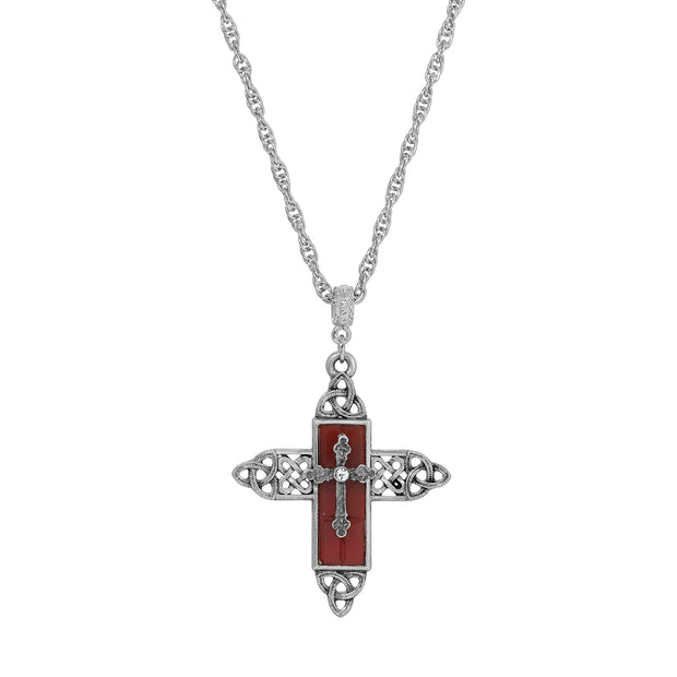 Triquetra Cross Glass Necklace 28"L