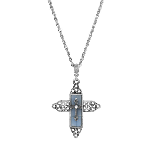 Symbols Of Faith Triquetra Cross Glass Pendant Necklace 28"L